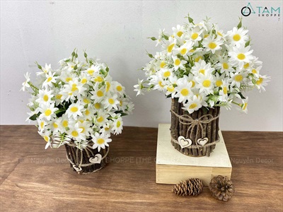 Chậu hoa cúc hoạ mi quấn nhánh cây Handmade [Loại 1] C25cm CHAUHOACS-07